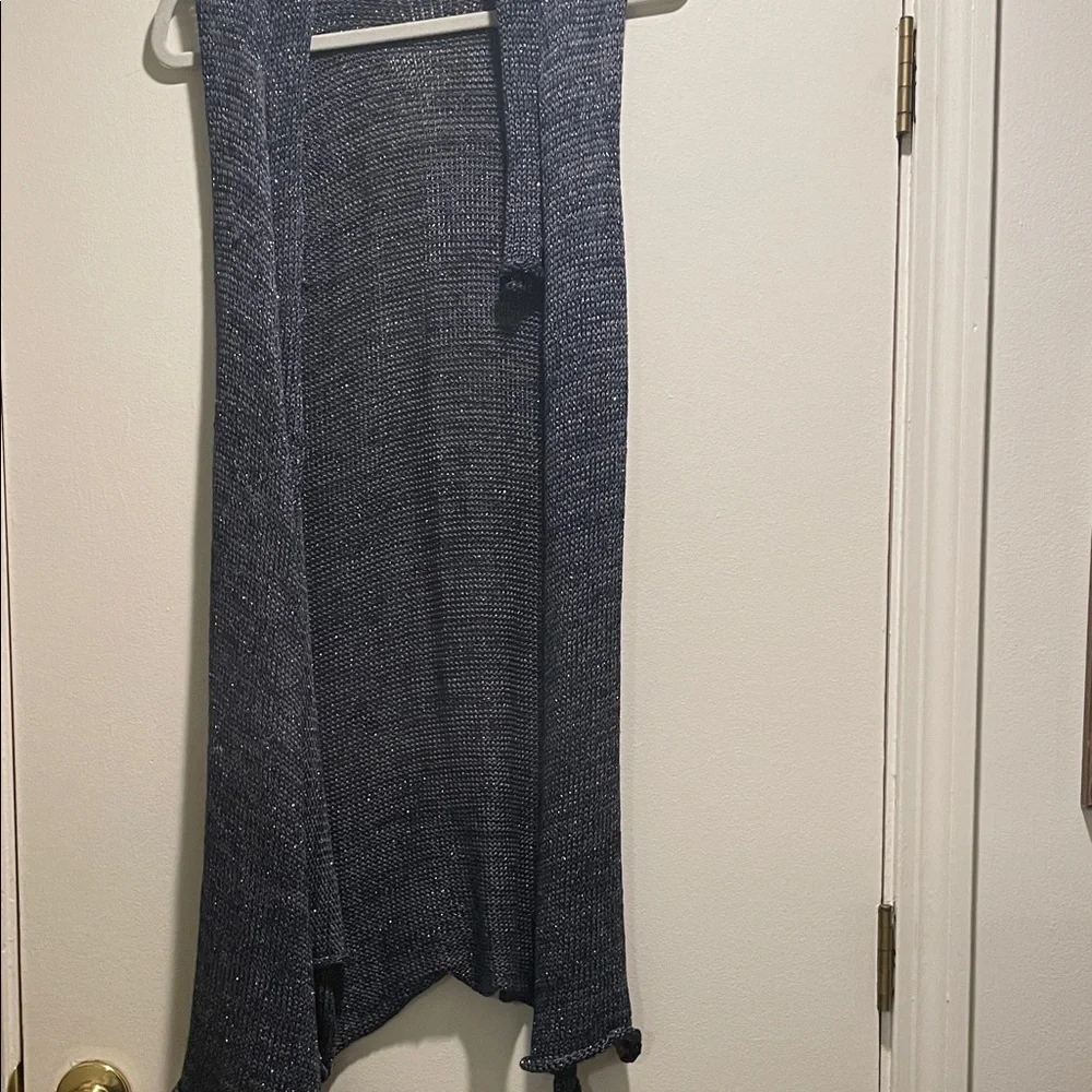 Skif Skifo Metallic Threaded Navy Open Front Lagenlook Asymmetrical Cardigan